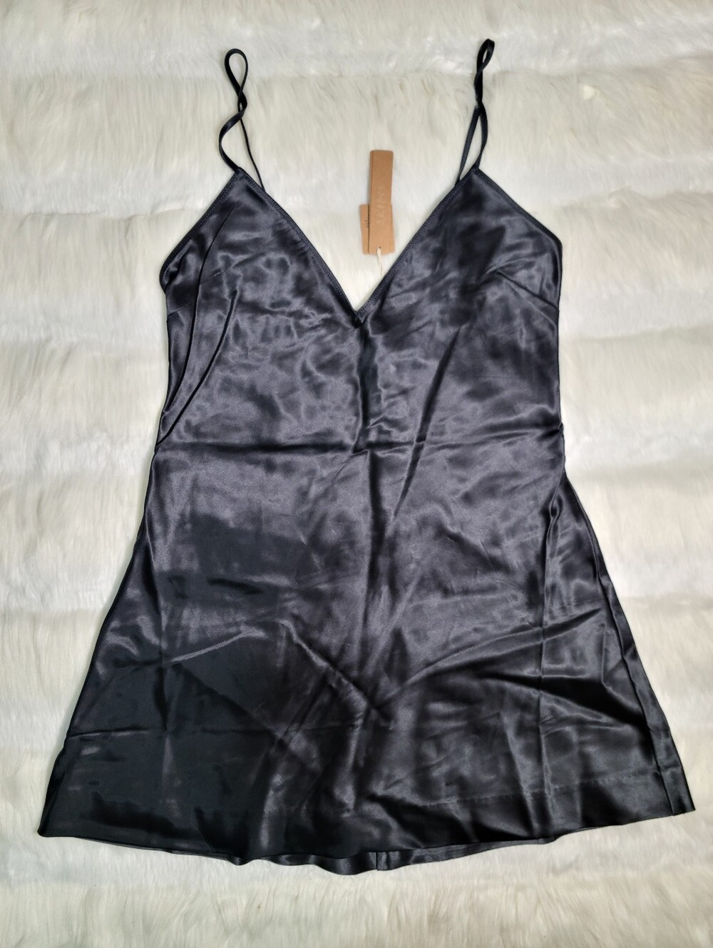 SKIMS Heavyweight Satin Cami Mini Dress Black Onyx Women Small NEW